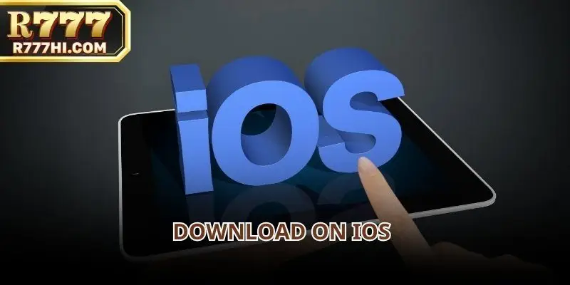 R777 app iOS download interface displayed on an iPhone screen