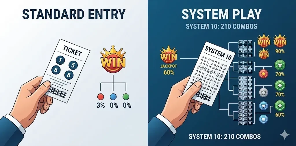 Comparison of standard versus system play for Mega 645 at r777